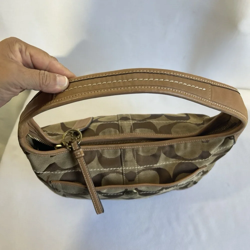 Vintage Y2K Coach Ergo Signature Hobo Bag Womens Khaki 10764 Canvas Leather Trim